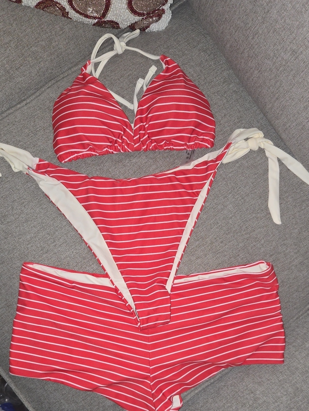 Red & White Striped Women’s Bikini Set